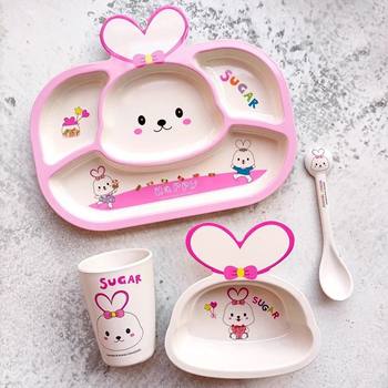 Sweetheart Rabbit Princess Style Children's Dinner Plate Home Cute Cartoon Bamboo Fiber Baby Compartment Dinner Plate Food Grade