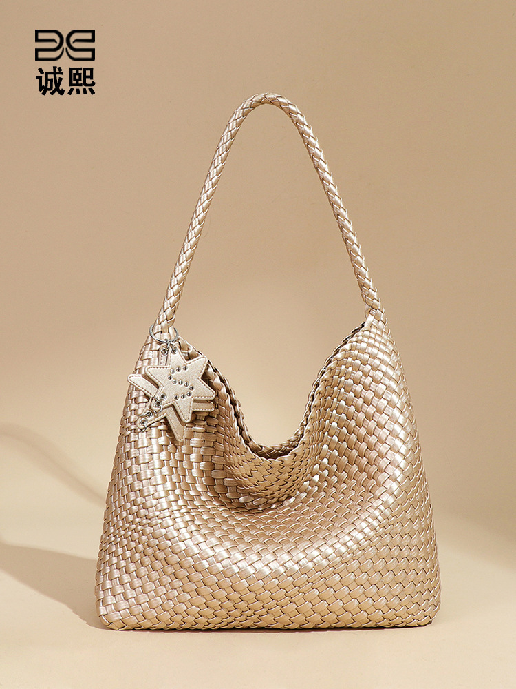 Túi tote nữ cỡ lớn đan thủ công quai đeo vai đi làm — B2039 # Champagne vàng (vàng), B2039 # đen, B2039 # đỏ rượu, B2039 # màu nâu