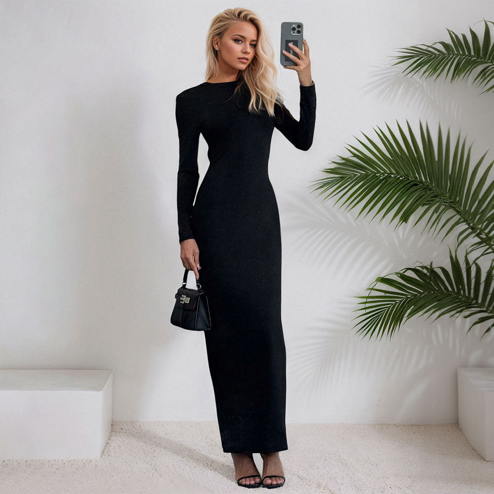 Black Cross Back Bodycon Dress Spring Fall Style Metal Buckle Detail Sexy Fit Perfect for Evening Events Wholesale