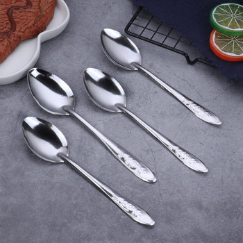 Stainless Steel Spoon Thickened Long Handle Soup Spoon Watermelon Spoon Pointed Spoon Rose Flower Spoon Canteen Rice Spoon Commercial Use