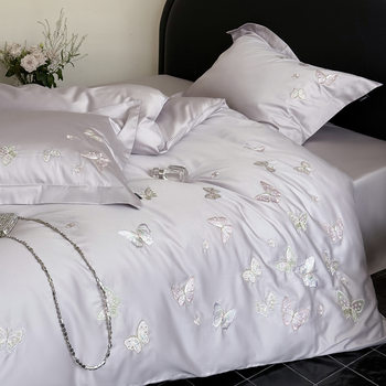 American Accessible Luxury Style Autumn and Winter Cotton Brushed Butterfly Embroider Bedding Four-Piece Set Warm Pure Cotton Quilt Cover Bed Sheetss