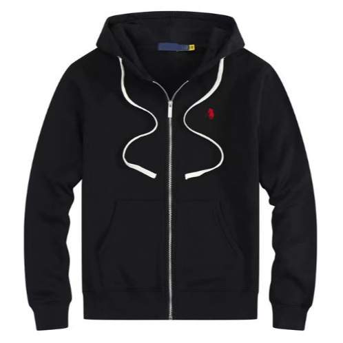 外贸爆款加绒小马秋冬RL连帽开衫纯色卫衣刺绣宽松大码保罗男装Po