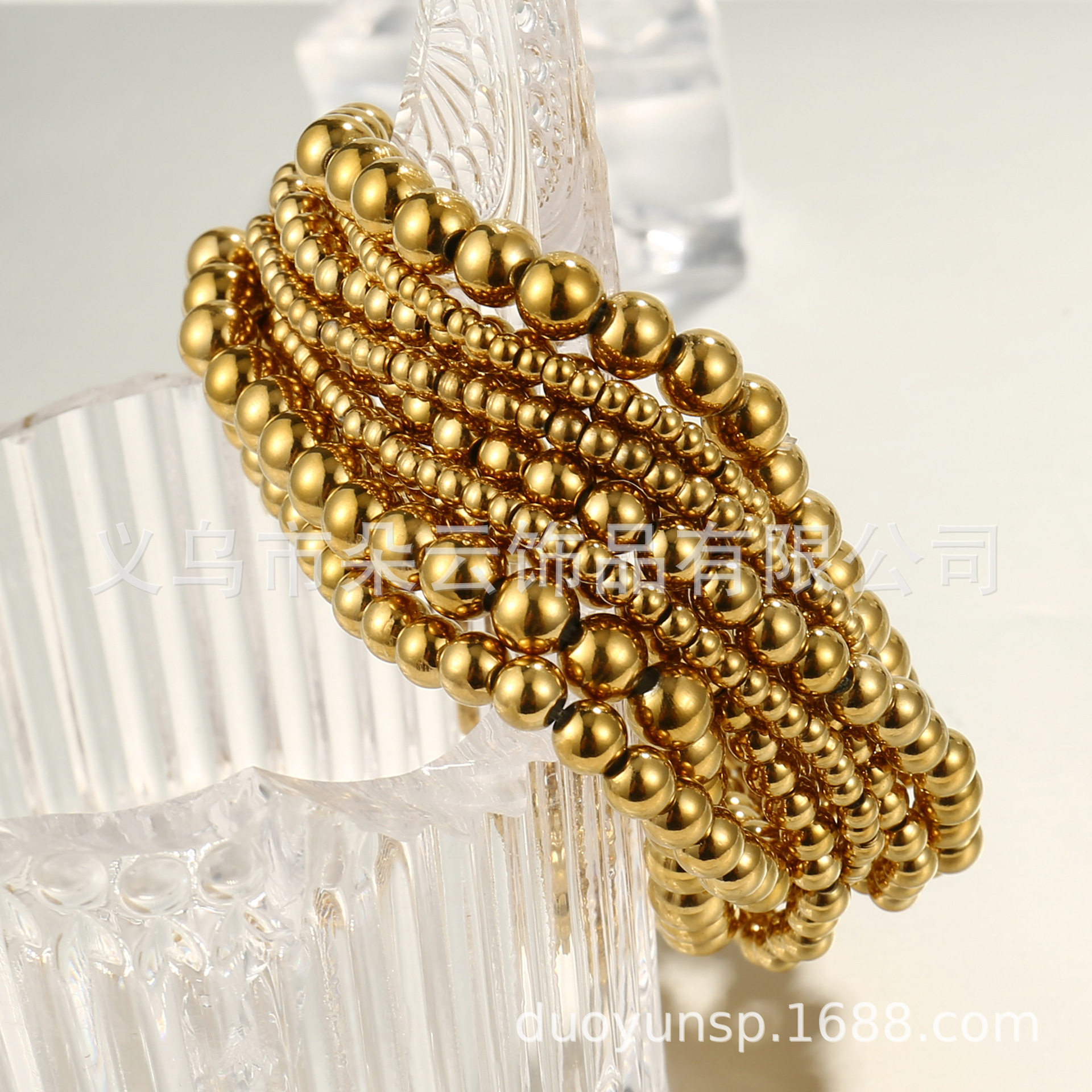 European and American Amazon's Popular 18K Gold-Plated Stainless Steel Bead Bracelet, Simple and Fashionable Beaded Elastic Non-Fading Bracelet