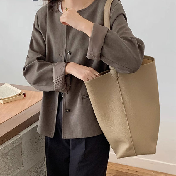 Túi Tote Da Bò Đựng Laptop Sức Chứa Lớn Phong Cách Đơn Giản Màu Đen, Nâu