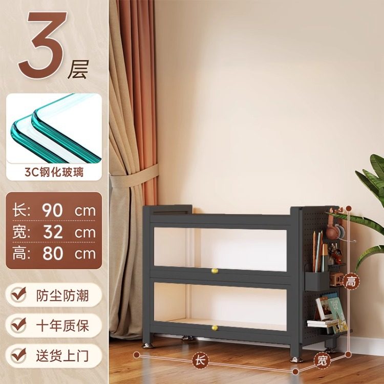 带门玻璃书柜钢制书架落地防尘铁皮手办展示柜家用储物柜收纳柜子