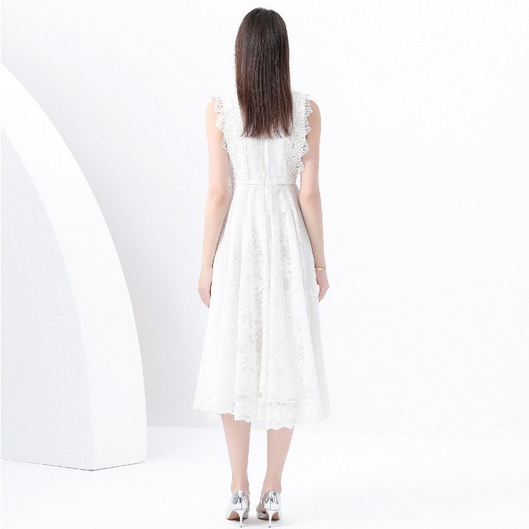 Vintage French Romantic Sleeveless Dress Lace Mesh Design Flowy A Line Elegant Evening Wear Wholesale Available