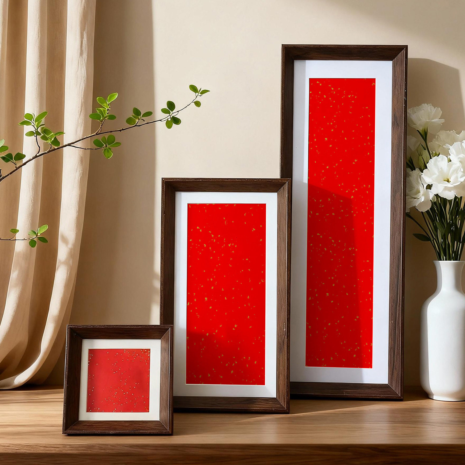 New Chinese Calligraphy Hollow Photo Frame Wooden Brush Calligraphy and Painting Rice Paper Gold Paper DIY Picture Frame Mounting Table