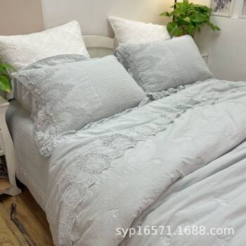 New Korean Imported Cotton Dyed Sand-Washed Voile French Cut Out Embroider Multi-Functional Quilt Cover Three or Four Pieces Set