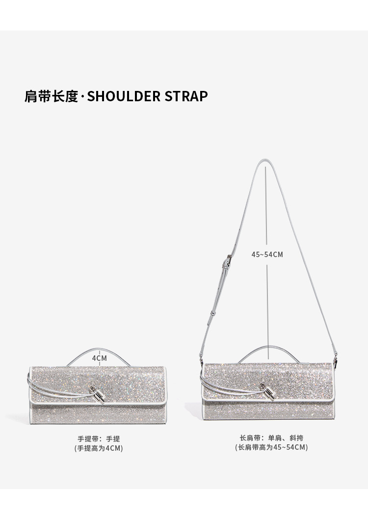 Túi xách tay nữ dáng baguette đính đá dự tiệc — Nhà máy riêng, có thể tùy chỉnh theo yêu cầu., W2699 # Màu bạc, W2699 # màu đen, W2699 # Màu hồng