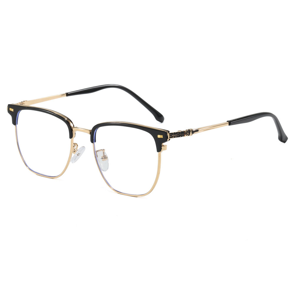 2025 New Men's Business Glasses Frame Retro Metal Half-Frame Eyebrow Flat Mirror Anti-Blue Light Myopia Frame
