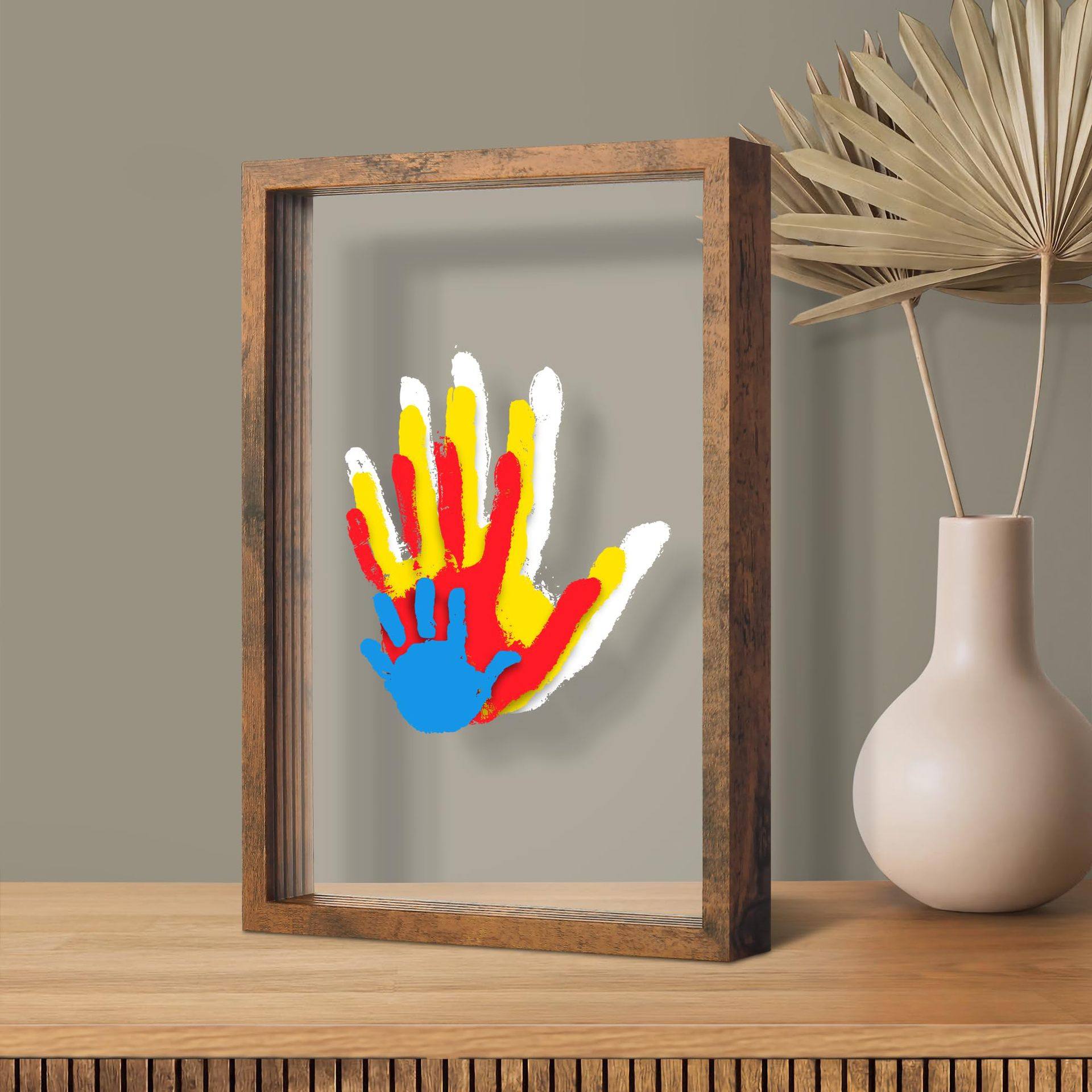 Cross-Border Handmade DIY Four-Slot and Five-Slot Acrylic Paint Family Handprint Photo Frame Couple Wooden Craft Gift Set