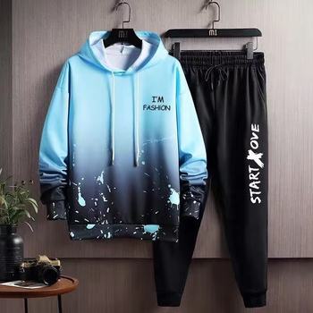 Sports Casual suit Men's Autumn New Korean Fashionable Loose Gradient Hooded Sweat with Casual Pants