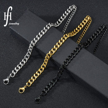 European and American Trendyy Simple Ground 2-Sided Cuban Chain Men's and Women's Bracelets Hip-Hop Trendy 18K Gold Titanium Steel Hand Jewelry Manufacturer Wholesale