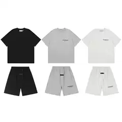Cross-border Summer FOG Line ESSENTIALS Flocking Letter Printing Short-sleeved T-shirt Men's and Women's Loose Shorts suit