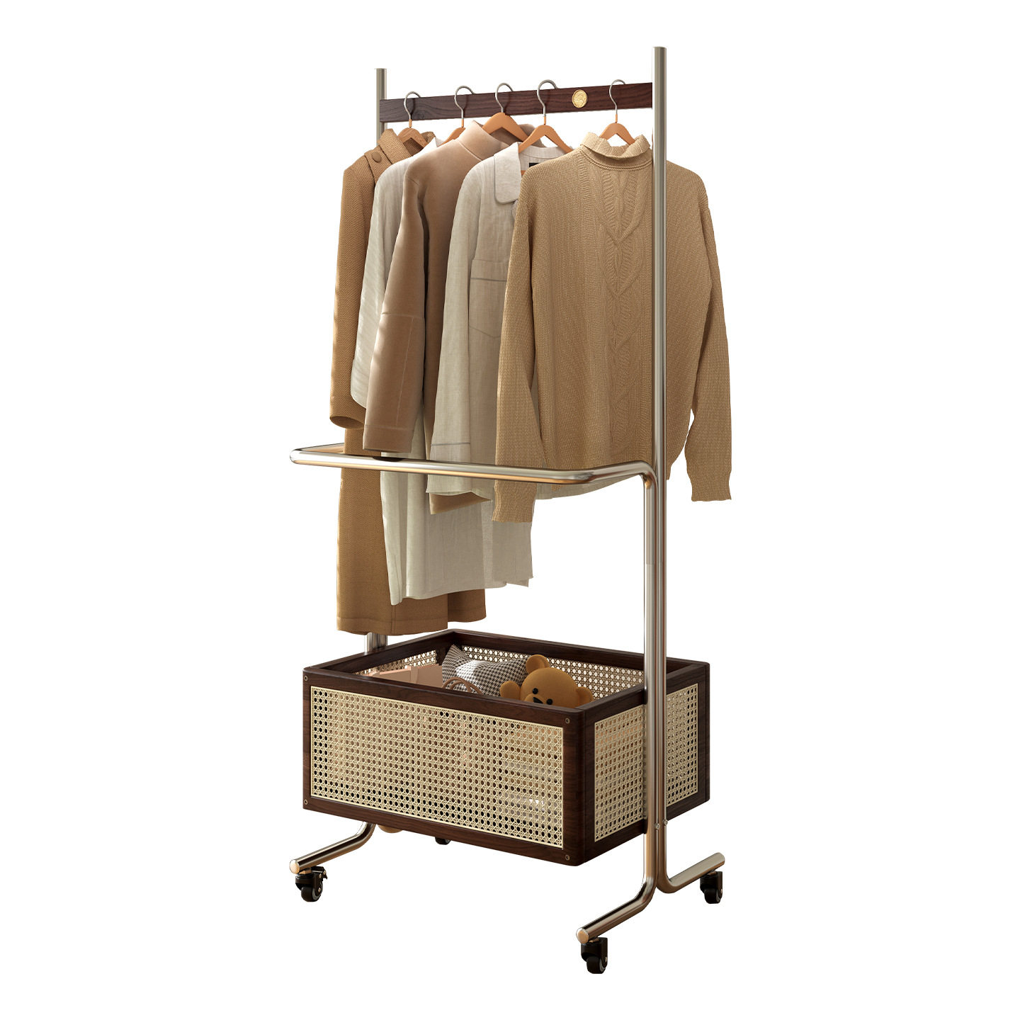 Solid Wood Clothes Hanger Floor-Standing Bedroom High-End Home Indoor Clothes Drying Rack Removable Multi-Functional Coat Rack