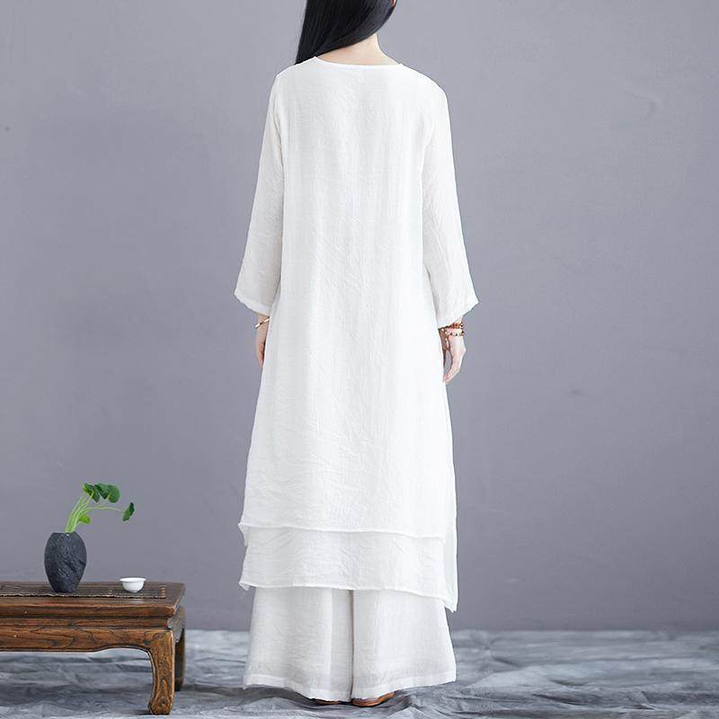 Ethnic Style Fashion Retro Cotton and Linen Two-Piece Set Sweet Fairy Literary Chinese Zen Ladies Tea Suit Set for Women