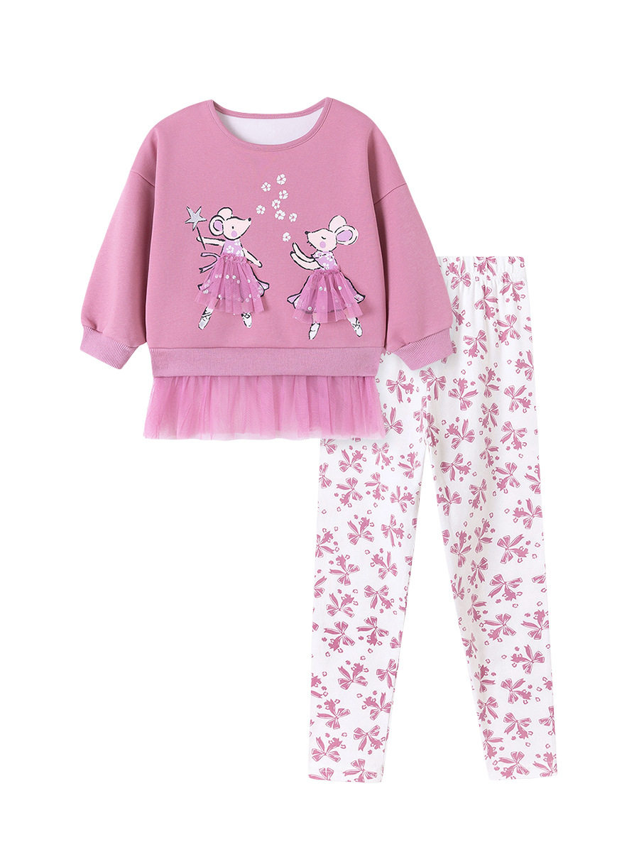 New [Style] Children's Clothing Wholesale, Fall & Winter Cute Girls' Set, Fleece-lined Cartoon Kids' Outfit