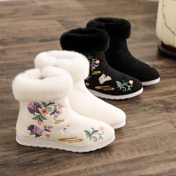 Mao Kou Furong rabbit autumn and winter Hanfu ancient costume embroidered women's short boots women's boots ancient style dance flat matching cotton boots