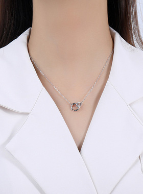 莫比乌斯环s925纯银项链女轻奢百搭环环相扣锁骨链十字链饰品礼物