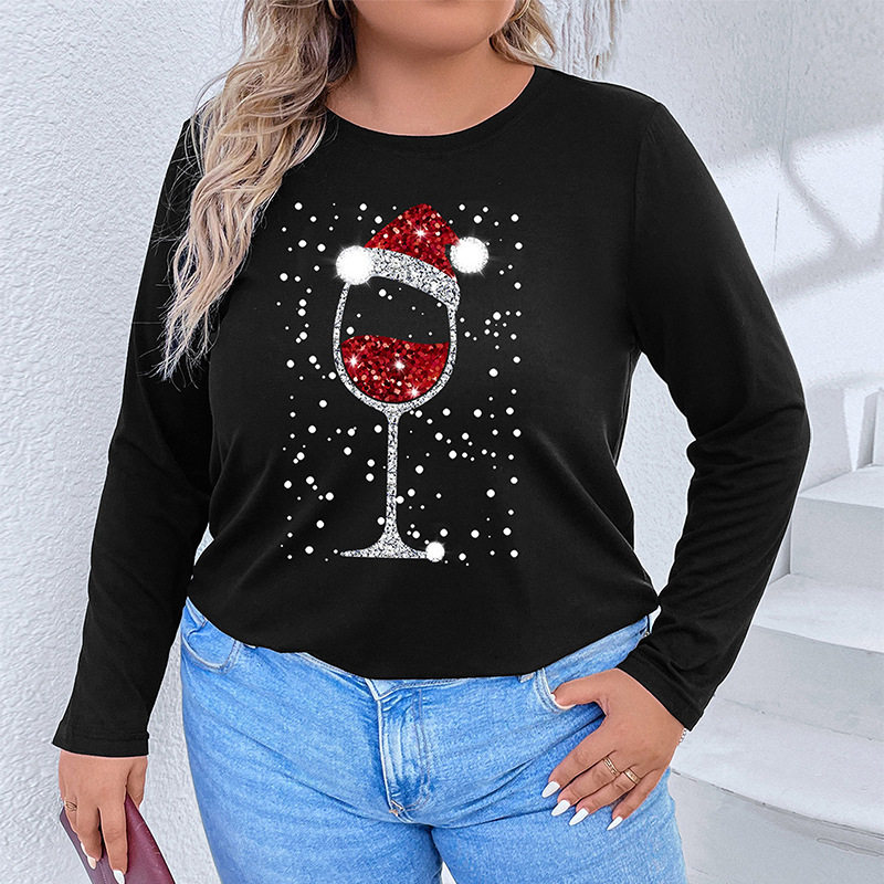 Plus Size Womens Loose Christmas T Shirt Autumn Collection Casual Style for Holiday Celebrations Wholesale Available
