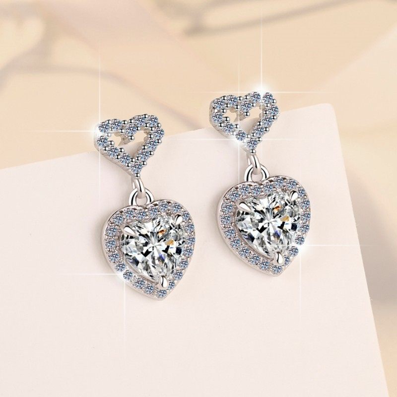 серьги из стерлингового серебра s925 пробы, серьги в форме сердца, высококачественные персиковые серьги-сердечки, ювелирные изделия из муассанита, модные серьги оптом за границей Изображение 1