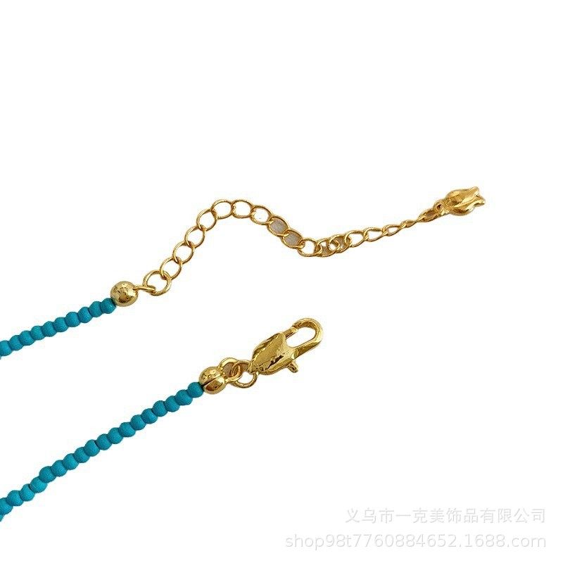 S925 Authentic Fine Natural Freshwater Small Pearl Green Pine Stone Beaded Necklace Women's Light Luxury High Niche Clavicle Chain