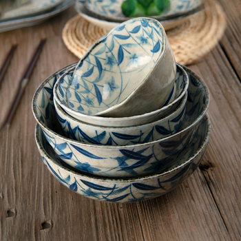 Japanese Ceramic Tableware Light Orange Underglaze Rice Bowl Japanese Style Ramen Bowl Dinner Plate Large Soup Bowl