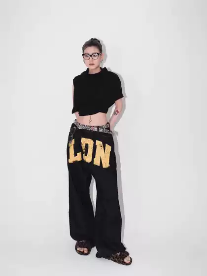 Jaded London Ldn Letter Loose Wide Leg Dark Denim Casual Jeans