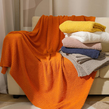 Half velvet sofa blanket blanket knitted blanket air conditioning blanket ins blanket solid color office plush blanket lazy blanket