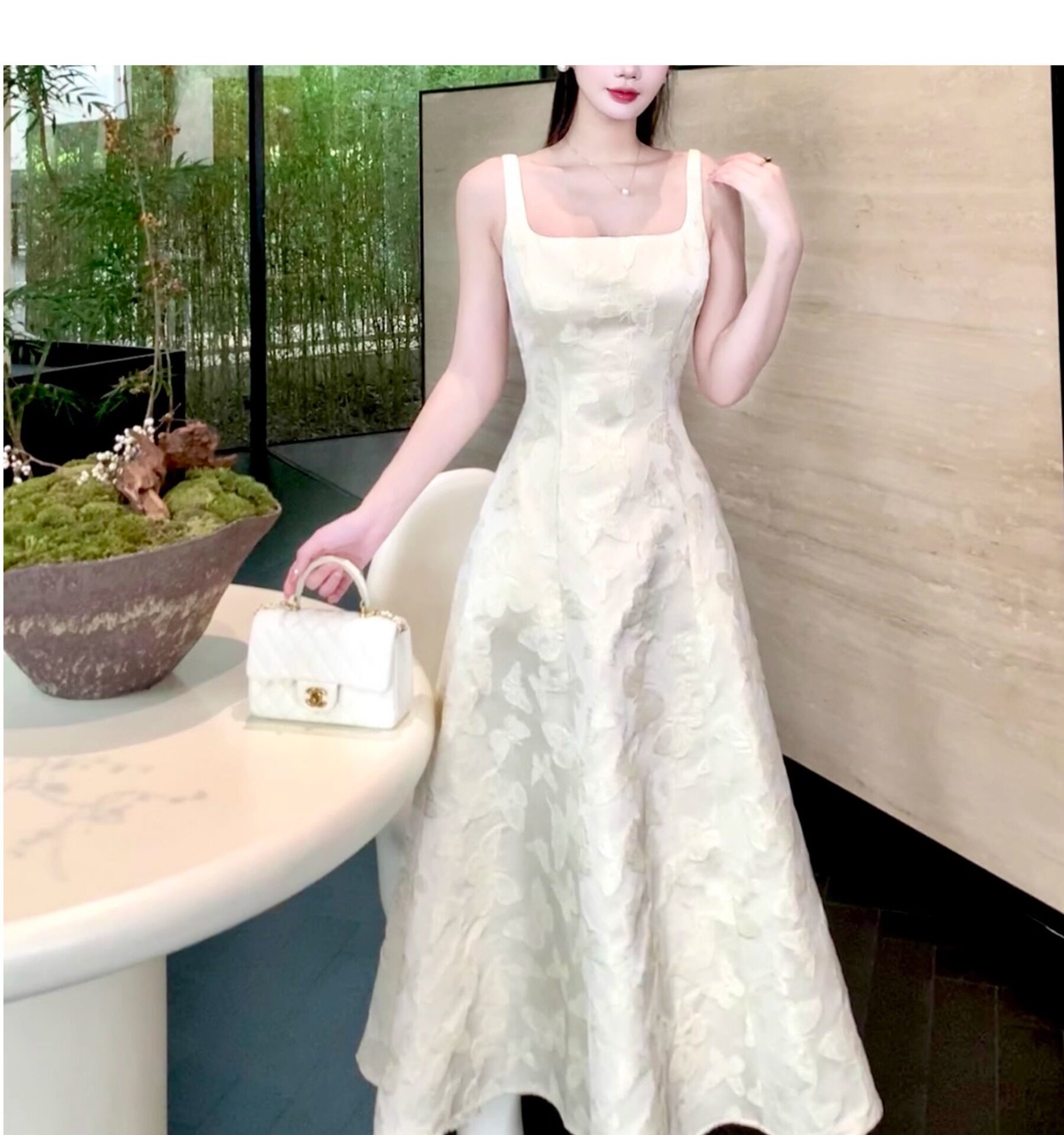 Chân váy bút chì nữ ôm eo cao, phong cách Pháp, thêu hoa 3D — Trắng Bargar chi tiết 3