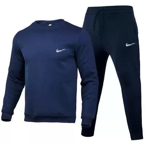 Cross-border new fashion manufacturers wholesale Amazon men's round neck sports leisure fashion solid color printed sweater suit men