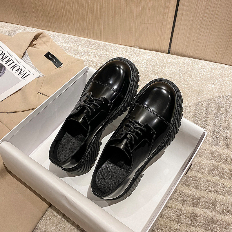 Starlight Square Small Leather shoes Female 2022Spring New Black Thick End Loafers Genuine leather Coarse With Lace jk Uniform S 星光坊小皮鞋女2022春秋新款黑色厚底乐福鞋真皮粗跟系带jk制服鞋 Starlight Square Small Leather shoes Female 2022Spring New Black Thick End Loafers Genuine leather Coarse With Lace jk Uniform Shoe 