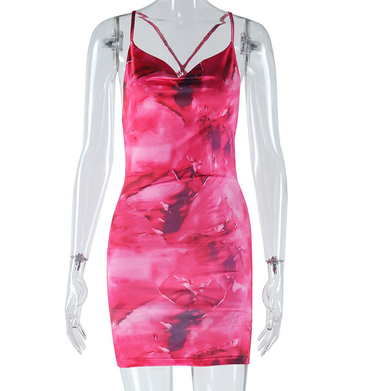 Fashionable Womens Sleeveless Cross Back Bodycon Dress Elegant Print Sexy Neckline Chic Style Perfect for Parties