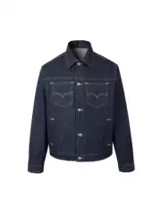 Denim Blue Lapel Faux Turquoise Straight-Shoulder Denim Jacket for Men, Spring and Autumn Season, with Visible Stitching Design, Oversized Short Jacket