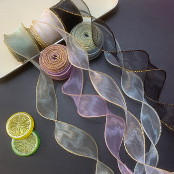 Bouquet Packaging Ribbon * 4cm Gold Edge Fishtail Yarn Ribbon Snow Yarn Wavy Webbing Decorative Flower Shop Organza Ribbon