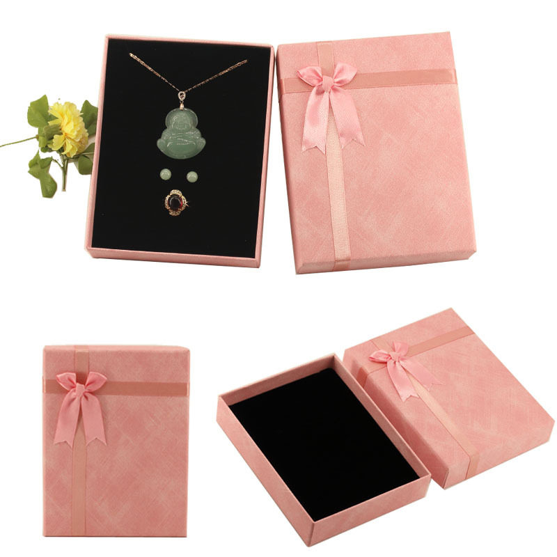 Jewelry Ring Gift Box Earring Storage Paper Box Lid and Base Bowknot Set Jewelry Box Necklace