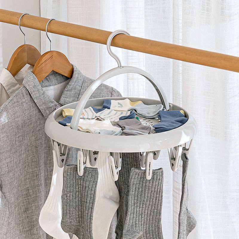 Multifunctional Clothes Drying Rack with Multiple Clips for Drying Socks, Balcony Round Disc Folding Underwear Organizer, Multi-Purpose Household Multi-Head Clothes Hanger