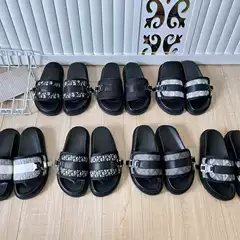 Female exterior color blocked embroidery one character 2024 new summer slippers letter thick sole casual trend beach fashion outfit