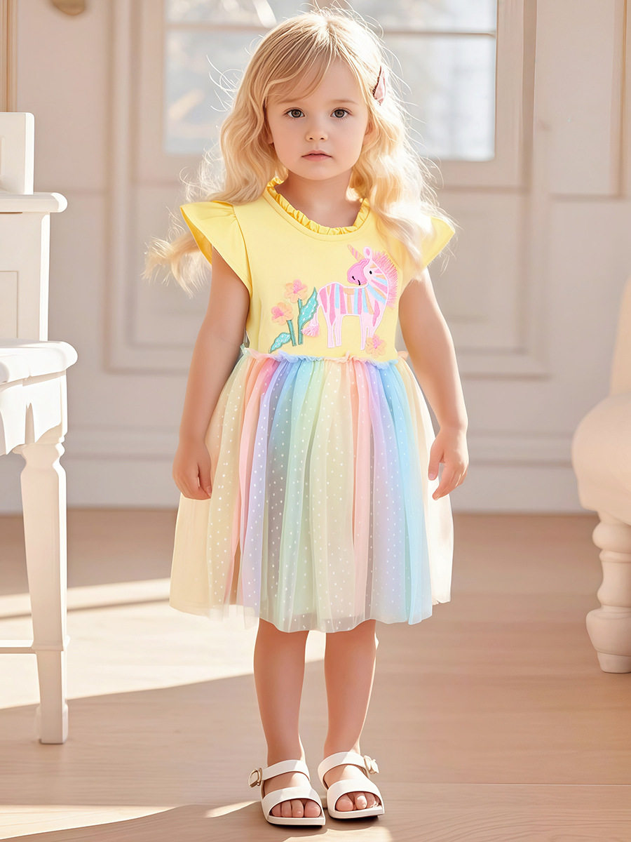 Kids' Princess Dress, Summer Cotton Tulle Kids' Skirt, Girls' Short-sleeve Dress