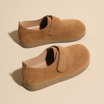 Birkenstock Shoes 2025 Early Spring New Women's Shoes Soft Sole Velcro Flats Retro Ugly Bean Shoes Casual Cork Shoes