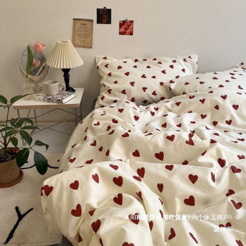 Factory Direct Sales Korean Style High-Looking Simple Small Love Quilt Cover Bedding Four-Piece Set Bed Sheets Quilt Cover