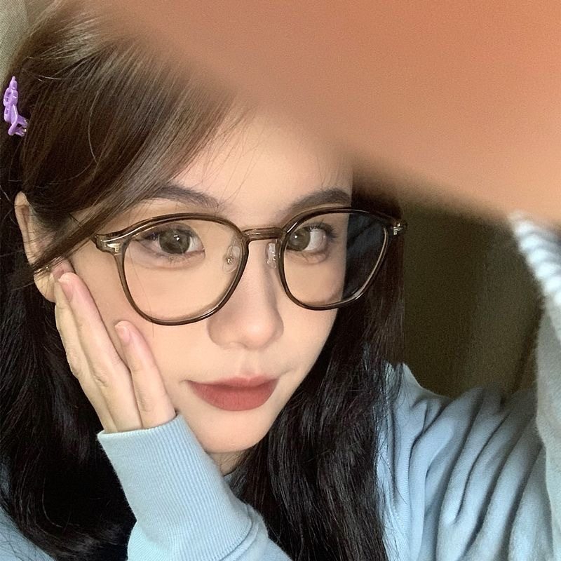Ultra Light New Japanese Style Retro Glasses Frame Women's Round Frame Glasses Frame Myopia Cold Tea Color Can be Fit with Preference