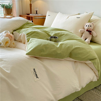 Class A Cotton Four-piece Set Cotton Quilt Cover Nantong Washed Cotton Bedding Solid Color Bed Sheet Quilt Cover Three-piece Set 4
