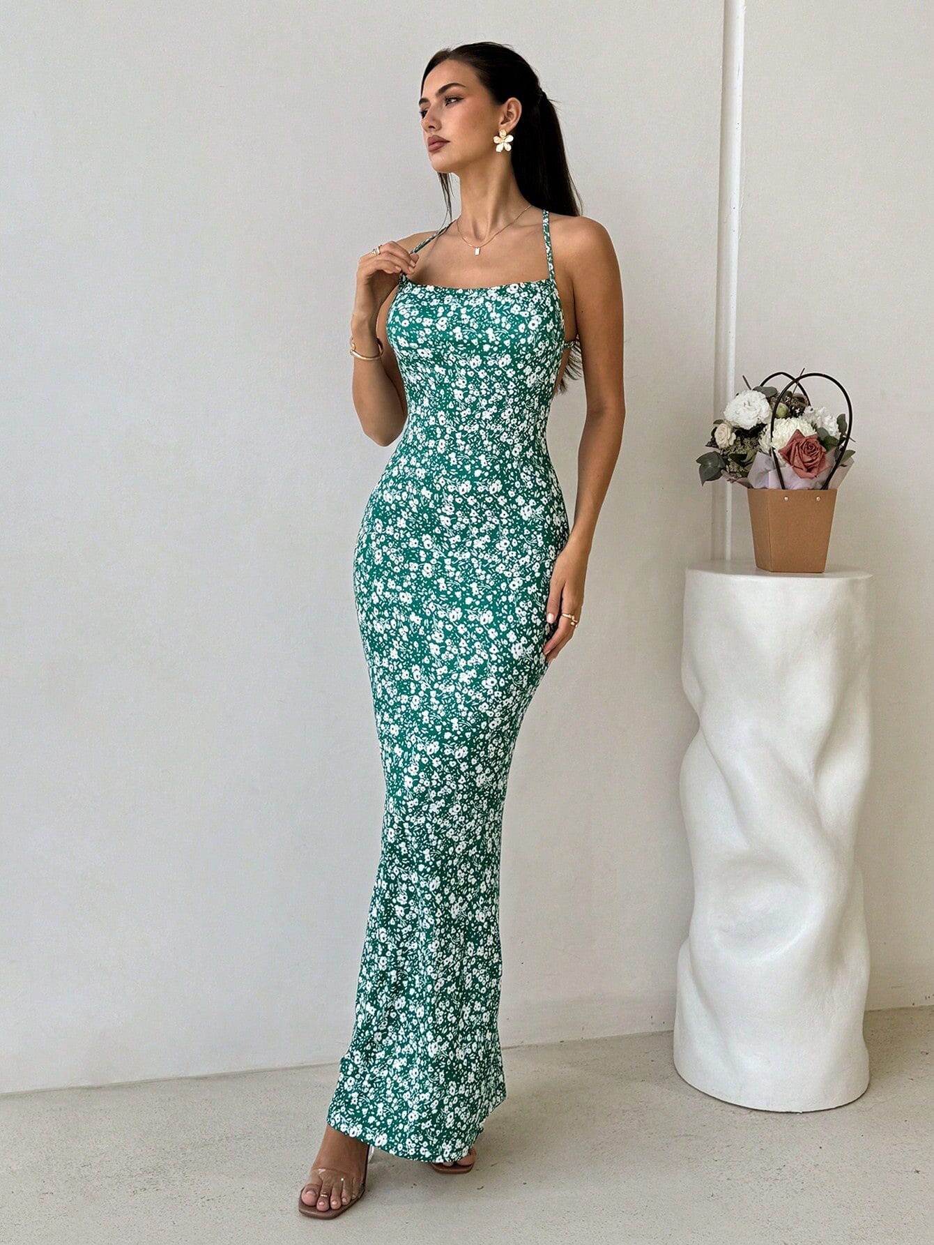 Summer Floral Maxi Dress Sexy Backless Fishtail Design Casual Perfect for Vacations and Music Festivals Wholesale