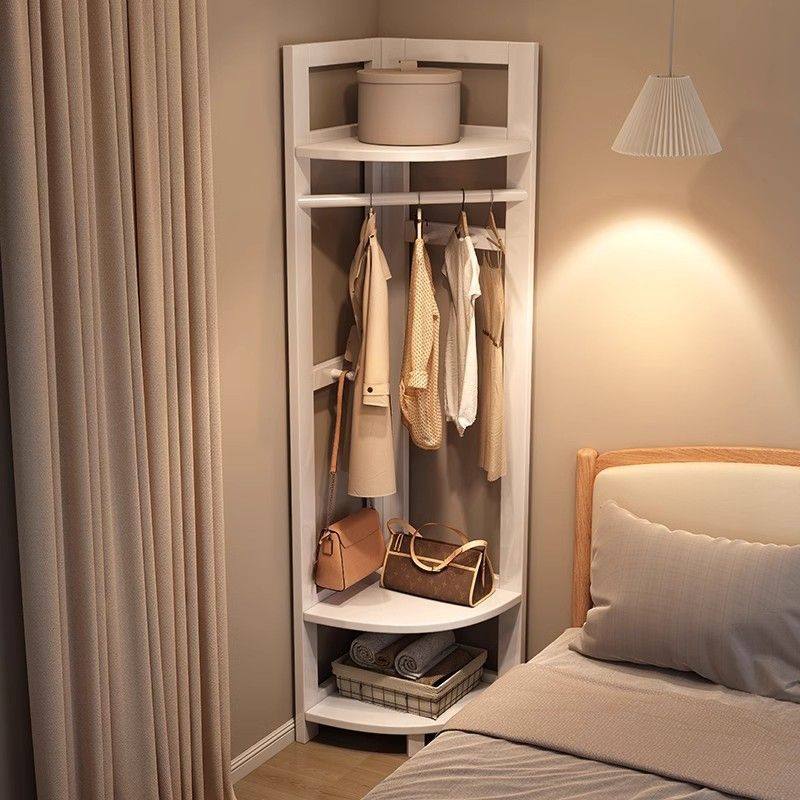 Solid Wood Corner Coat Rack Floor-Standing Bedroom Clothes Rack Household Clothes Rack Bedside Bedside Corner Storage Rack