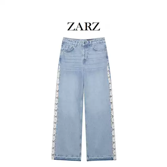Zarz Homemade European and American Style New Women's Classic Crochet Stitching High Waist Wide Leg Jeans 1889/153