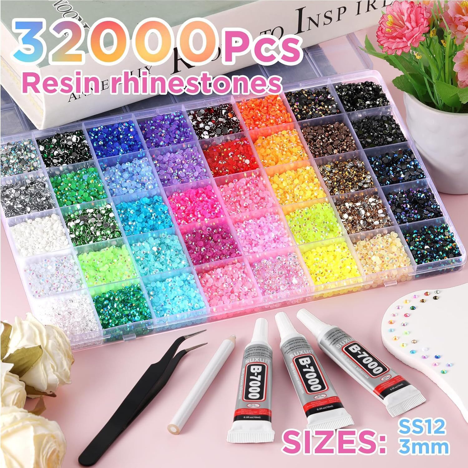 Amazon's Popular 40/28/24 Grids Ab Colorful Flats Jelly Resin Diamond Boxed DIY Nail Art Clothing Mobile Phone