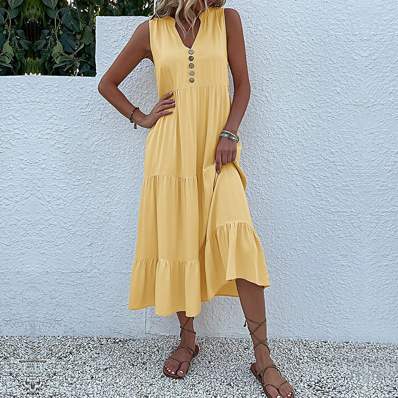 Summer Casual Sleeveless Dress Loose Fit Solid Color Comfortable Fabric Perfect for Everyday Wear Wholesale
