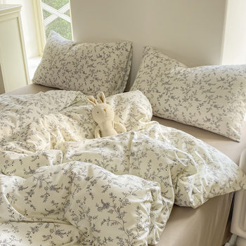 Class a Cloud-Sense Washed Cotton Bed Four-Piece Set Small Floral Quilt Cover Bed Sheets Bedspread College Dormitory Three-Piece Set
