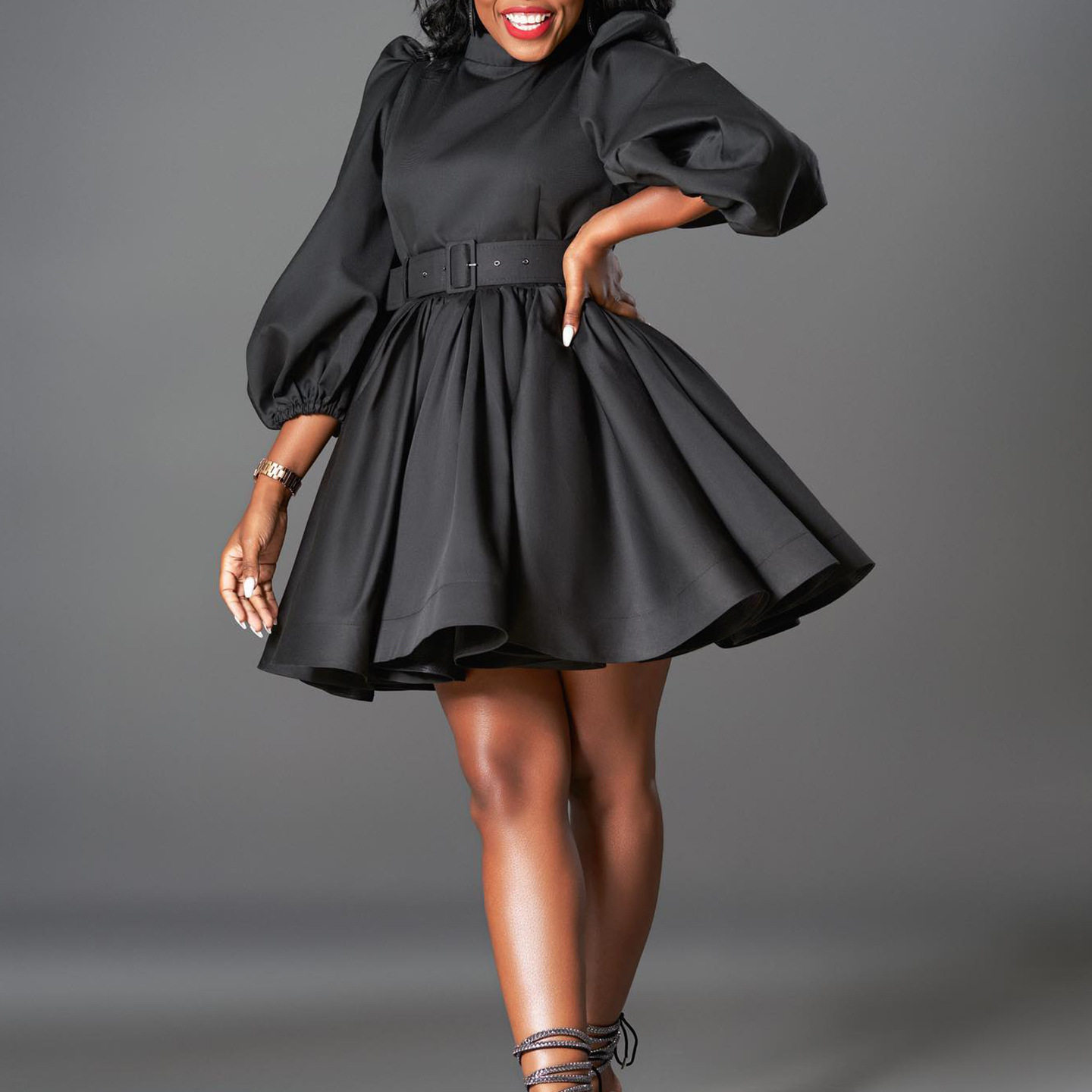 Fashionable Womens Dress Puff Sleeve Waist Defined Elegant Style Perfect for Parties and Events Wholesale Available